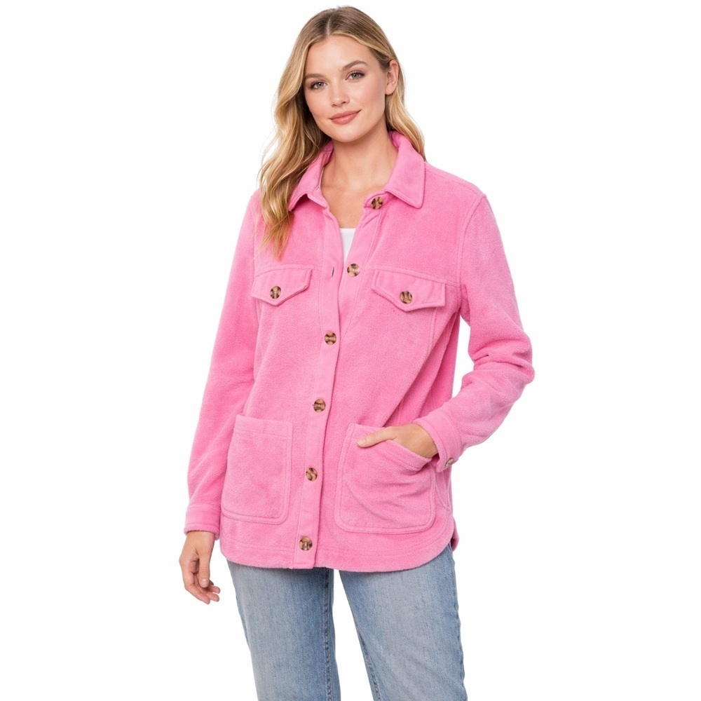 Blank NYC Vibrant Pink Fleece Shacket Teddy Button Down Patch Pocket Jacket